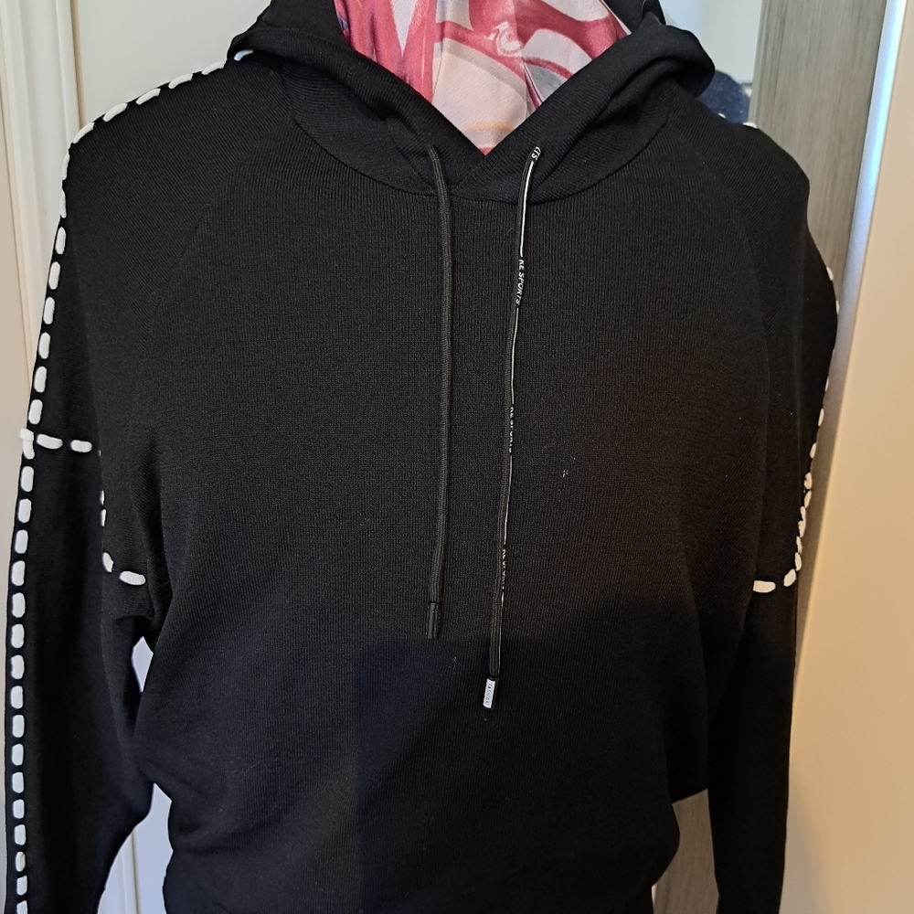 Ladies black pullover with hood